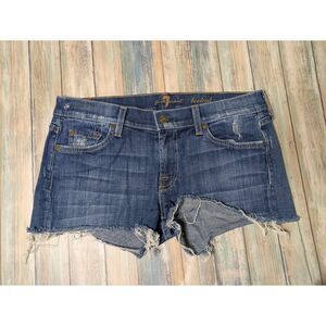 Distressed 7 For All Mankind Cutoff Denim Shorts Size 29 Frayed Hem Y2K